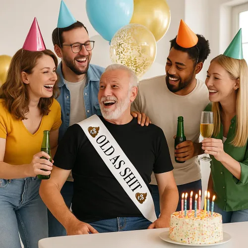 Miniatura 7 de Old AS SHlT - Banda de cumpleaños y jubilación para hombres y mujeres y pasador de seguridad grande. Fiesta de trabajo y eventos para jubilados Negro