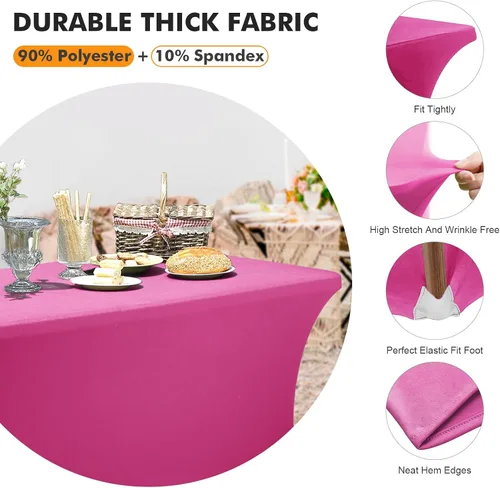 Miniatura 3 de SEPARO Paquete de 2, Cubierta de Mesa de Spandex Fucsia de 8 Pies, Mantel Rectangular Ajustado Estirable de 6 pies, Sin Arrugas para Fiestas, Ferias