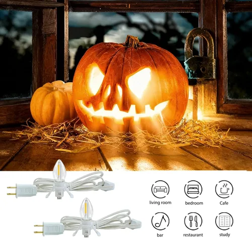 Miniatura 4 de Paquete de 2 cables de accesorios con 2 bombillas LED C7 con base de candelabro E12, cable blanco con enchufes de interruptor de encendido/apagado