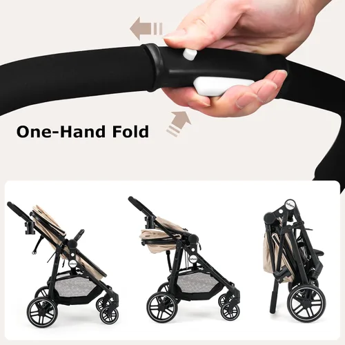 Miniatura 6 de INFANS Cochecito infantil 2 en 1, cochecito de bebé horizontal y cochecito de cuna reversible, cochecito plegable con toldo ajustable, soporte