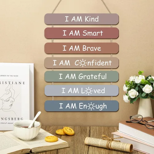 Miniatura 2 de Gerrii Afirmaciones positivas - Decoración de pared de madera inspiradora, arte de pared de conciencia mental, arte motivacional para colgar, citas