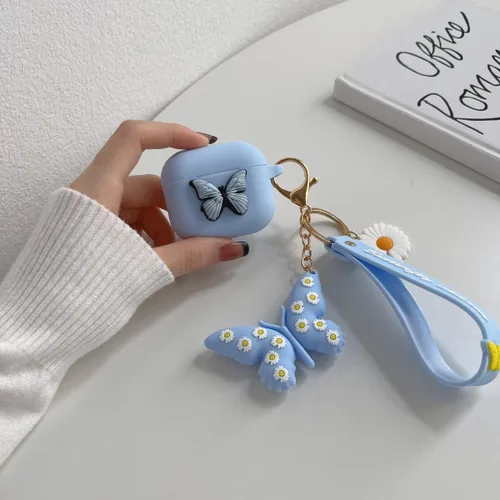 Miniatura 3 de Funda compatible con Airpods de 3ª generación 2021, bonita funda de silicona líquida de dibujos animados de mariposa 3D para niños y adolescentes
