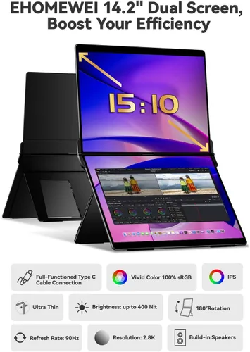Miniatura 2 de EHOMEWEI X1 Air, pantalla IPS de 2.8K de 14.2 pulgadas, pantalla dual de 90 Hz, brillo de 400 Nit, 100% sRGB