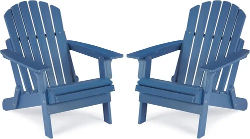Miniatura 14 de Silla Adirondack plegable de madera de gran tamaño con respaldo y tabla de asiento premontados, silla de descanso para patio al aire libre, jardín