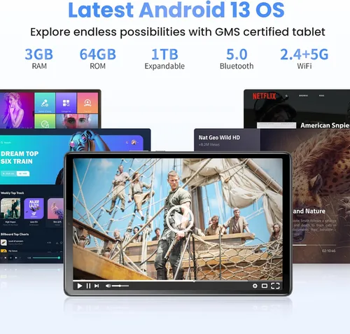 Miniatura 3 de Topsand La última tableta Android 13, tableta de 10.1 pulgadas con procesador de cuatro núcleos de 2.0 GHz, 64 GB de ROM, 1 TB expandible, cámara