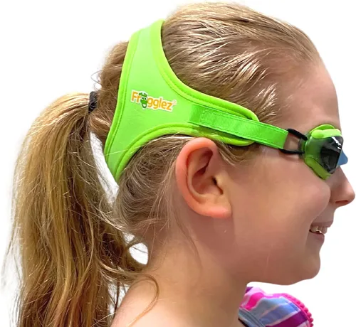 Frogglez Gafas de natación antivaho para niños menores de 10 años (de 3 a 10 años) recomendadas por instructores de natación; correa premium sin
