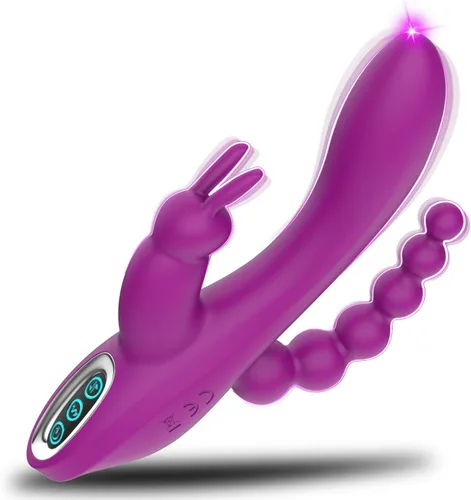 Vibrador de punto G con forma de conejo 3 en 1, consolador anal con 7 modos de vibración para mujeres - Adorime, masajeador y estimulador de