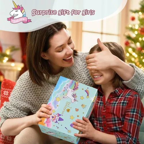 Miniatura 7 de Joyero para niñas, caja musical para niñas, organizador de joyas de bailarina para niña pequeña con collar de unicornio y pulsera, regalos