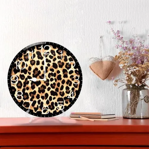 Miniatura 5 de Reloj de pared con estampado de leopardo y guepardo, reloj analógico de cuarzo silencioso sin tictac, reloj náutico retro de madera con números