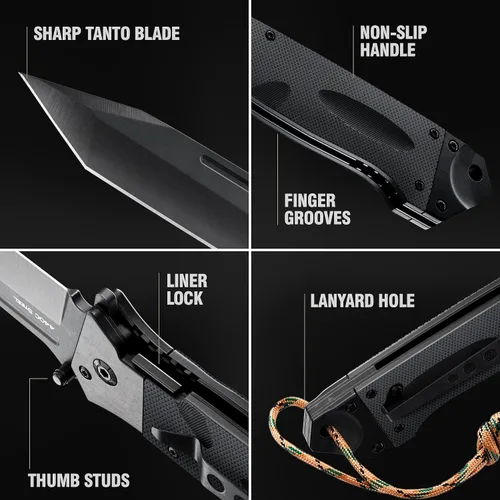 Miniatura 5 de Navaja de bolsillo de servicio pesado con resorte para hombres - Hoja afilada Tanto de 3.5" - Cuchillos japoneses tácticos plegables de defensa