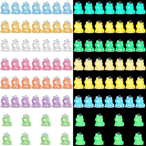 50 dijes luminosos de rana para hacer joyas, lindos colgantes de animales que brillan en la oscuridad, llavero de rana verde verde, dijes pequeños