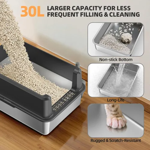Miniatura 5 de WoofiGo Caja de arena cerrada de acero inoxidable para gatos con tapa, caja de arena extra grande XL para gatos grandes, bandeja de arena de metal