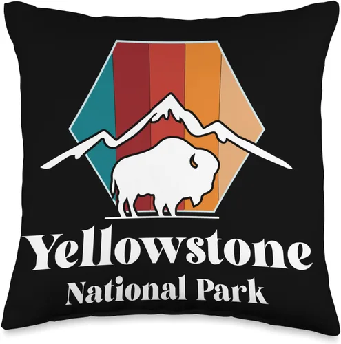 Yellowstone Volcano National Park Wyoming Souvenir Yellowstone Mountain Buffalo National Park Wyoming - Almohada de recuerdo, 16 x 16 pulgadas,
