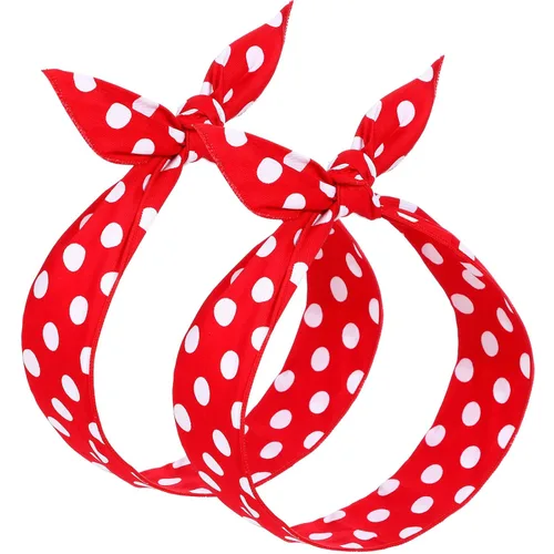 Miniatura 15 de Hicarer 2 diademas de lunares para mujer, bandana retro, diadema vintage con alambre con lazo torcido, traje de los años 50, diadema para disfraz
