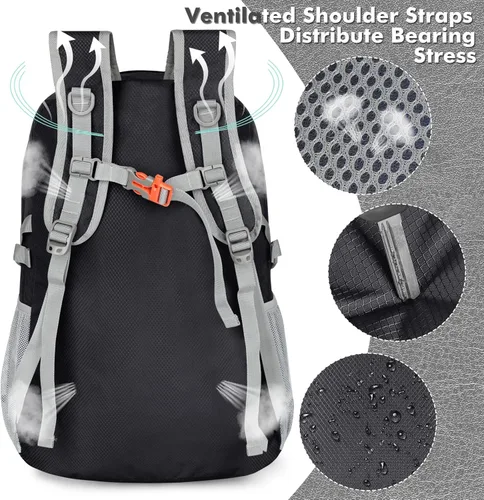 Miniatura 5 de ZOMAKE Mochila plegable ligera 30L, mochilas plegables para senderismo, mochila plegable compacta resistente al agua para viajes Negro