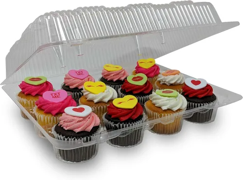 Detroit Forming LBH9222 Contenedor transparente para magdalenas o magdalenas con bisagras 100 por caja | Dozen/12 Compartment, Clear, Hinged Lid,