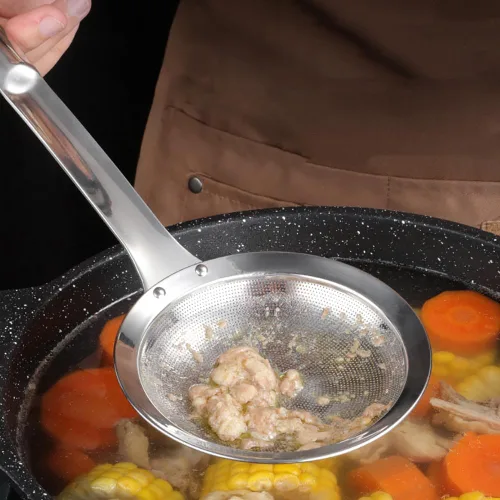 Miniatura 4 de Cuchara coladora de malla fina de acero inoxidable con mango largo, colador de malla, cuchara espumadera de grasa, filtro de aceite para alimentos