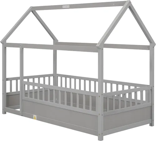 Miniatura 6 de Bellemave Montessori - Cama de tamaño individual con barandillas para vallas, cama de madera con rieles, marco de cama de casa de juegos para niños