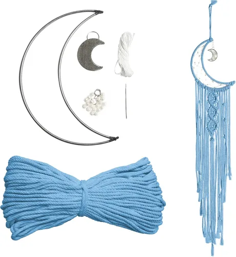 Miniatura 15 de JeogYong Kit de macramé, kit de macramé para atrapasueños de luna para niños y adultos principiantes, incluye anillos de aro de metal, cordón
