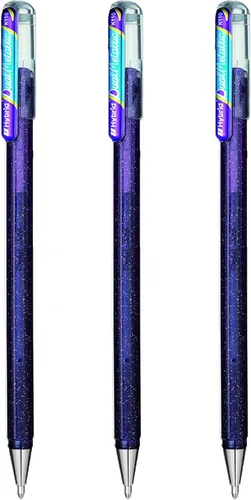 Pentel Hybrid - Bolígrafos de gel líquido de doble metal - K110 - Tinta violeta y azul metálico - Paquete de 3