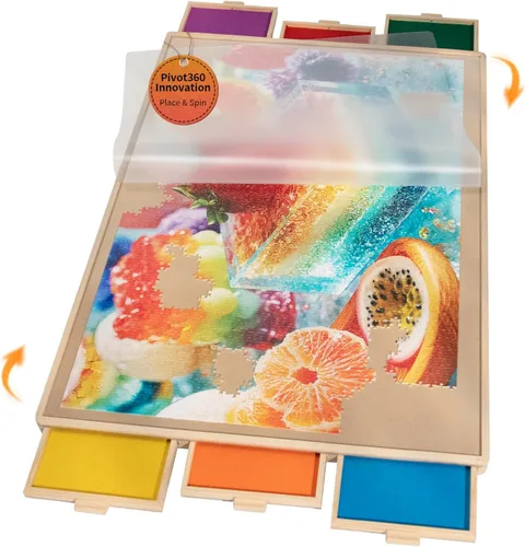 Miniatura 8 de Join&Joy Tablero de rompecabezas Pro de 1000 piezas, con 6 cajones y cubierta, 29 x 21 pulgadas, cajones de fieltro coloridos de colores diferentes