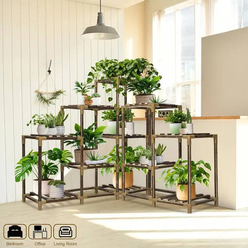 Miniatura 6 de Soporte para plantas para interiores y exteriores, estante esquinero de 11 niveles para múltiples plantas, combo de estante grande de madera