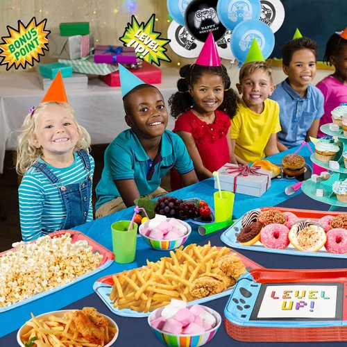 Miniatura 6 de 80 platos controladores de fiesta de cumpleaños de 11 pulgadas, decoraciones de videojuegos para niños, suministros de fiesta