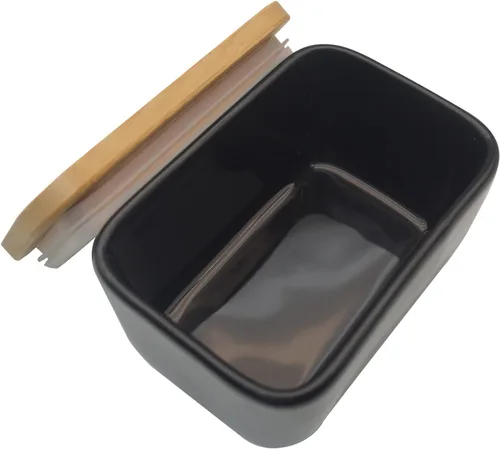 Miniatura 8 de Mantequillera con tapa, recipiente de porcelana con tapa de madera para mantequilla, apto para microondas, contenedor de almacenamiento