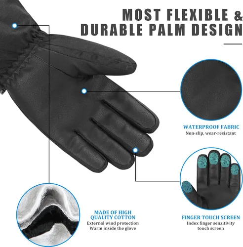 Miniatura 4 de Guantes de esquí para niños, guantes de nieve impermeables, guantes de snowboard para pantalla táctil, guantes de invierno con bolsillo para niños
