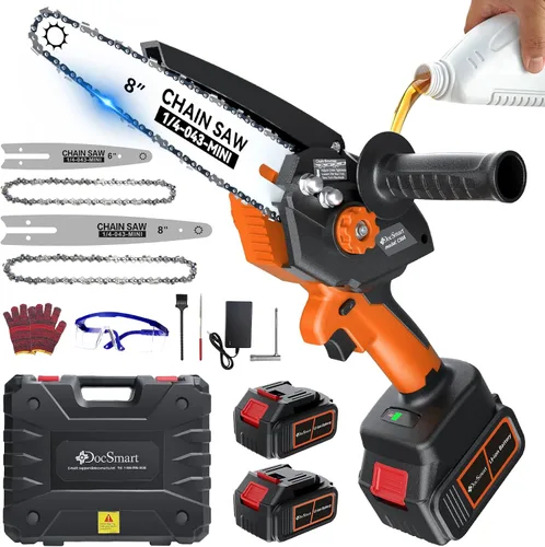 Miniatura 9 de Mini motosierra de 8 pulgadas con motor sin escobillas de 1000 W, 2 baterías recargables, motosierra pequeña de mano para cortar madera, regalos