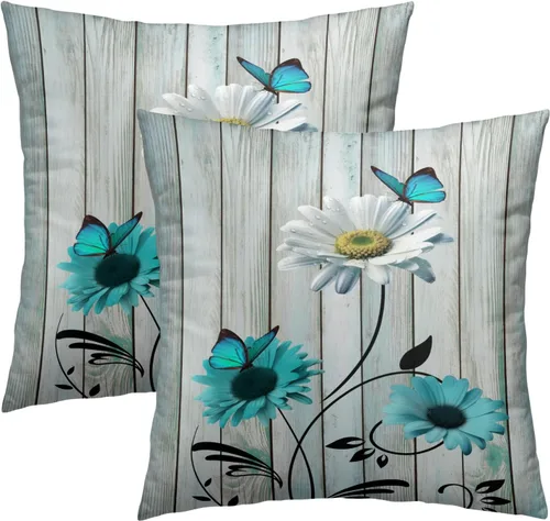 Miniatura 53 de Giwawa Juego de 2 fundas de almohada de calabaza otoñal de 16 x 16 pulgadas, fundas de cojín de algodón de madera de girasol para sofá, patio