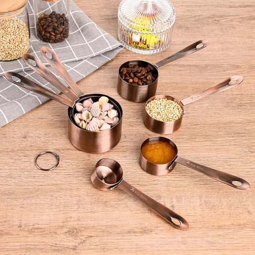 Miniatura 4 de Juego de tazas y cucharas medidoras, juego de 17 tazas medidoras y cucharas medidoras de cobre, 7 tazas medidoras y 9 cucharas medidoras con 1