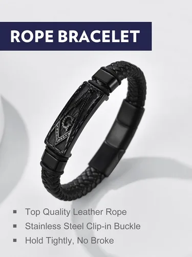Miniatura 9 de Bandmax Pulsera trenzada de cuero negro para hombre con colgante gótico punk, pulsera de cuero con hebilla de acero inoxidable, paquete de regalo