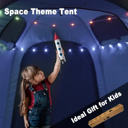 Miniatura 6 de Tienda de campaña hexagonal portátil para niños con tira de luces LED para interiores, casa de juegos para niños, tienda de campaña de ensueño