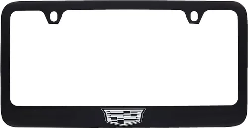 Marco de placa de matrícula de metal Cadillac Crest - Negro recubierto en polvo con cromo expuesto Negro D