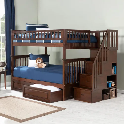 Miniatura 9 de Cama Atlantic Furniture tipo litera con escalera Columbia y cajones de cama en panel elevado, Madera, Blanco