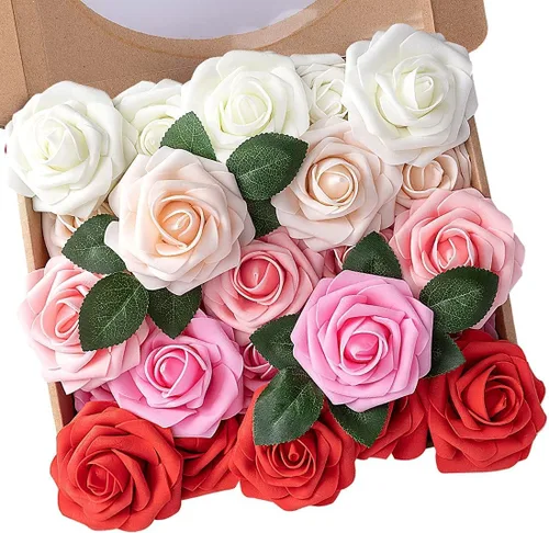 N&T NIETING 25 unidades de flores artificiales, Rosas de espuma artificial de sensación real al tacto, decoración para boda, dama de honor, ramo de