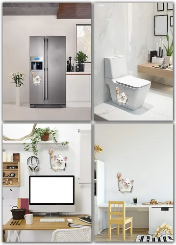 Miniatura 4 de Winston & Bear Calcomanías 3D de gato, paquete de 2 unidades, calcomanías blancas para pared, calcomanías para dormitorio, nevera, inodoro