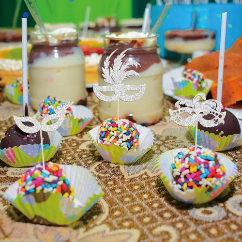 Miniatura 4 de Gyufise 24 máscaras de mascarada para cupcakes con purpurina plateada, máscara de despedida de soltera para cupcakes, decoraciones para bailes