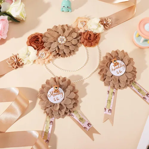 Miniatura 2 de Ovveroche Banda de maternidad de oso de peluche para mamá para ser papá para ser papá para ser ramillete, banda de flores para baby shower, vestido