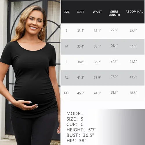 Miniatura 81 de GINKANA Blusas de maternidad de manga corta, diseño floral, fruncido, casual, para mamá, para embarazo