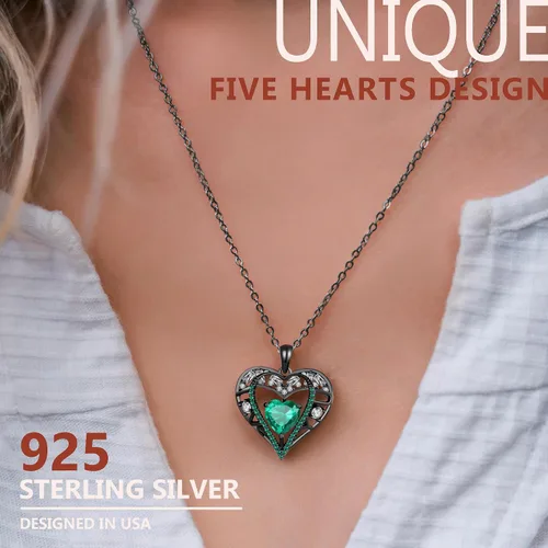 Miniatura 68 de Collar de cristal de 5 corazones, chapado en oro rosa de 18 quilates, colgante con cadena de plata de ley 925 de 18 + 2 pulgadas, joyería de piedra