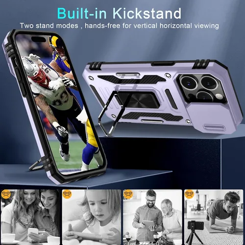 Miniatura 125 de DEERLAMN Funda para iPhone Xs Max con funda deslizante para cámara + protector de pantalla, soporte giratorio de anillo de grado militar a prueba