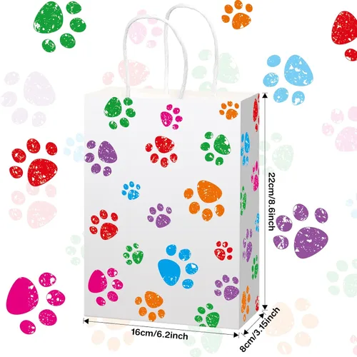 Miniatura 2 de Blulu 20 piezas bolsas de regalo con forma de pata de cachorro con asas de papel trenzado, bolsas de papel para regalo de golosinas para mascotas