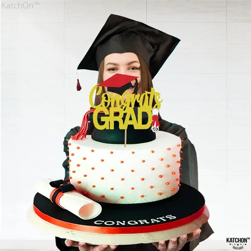 Miniatura 2 de Katchon, Decoración de pastel de graduación con purpurina, 6.5 pulgadas, decoración de pastel de felicitación dorada para decoraciones de graduación