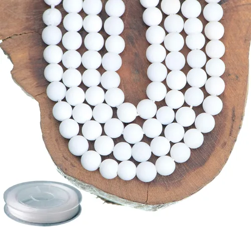Miniatura 12 de Piedras preciosas redondas de jade blanco mate natural de 0.236 pulgadas esmeriladas, 120 cuentas sueltas a granel para hacer joyas y pulseras