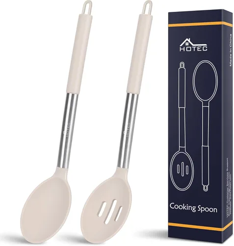 Miniatura 8 de HOTEC Cuchara de cocina grande de silicona resistente al calor de 446 °F, cucharas ranuradas sólidas sin BPA, utensilios de cocina antiadherentes