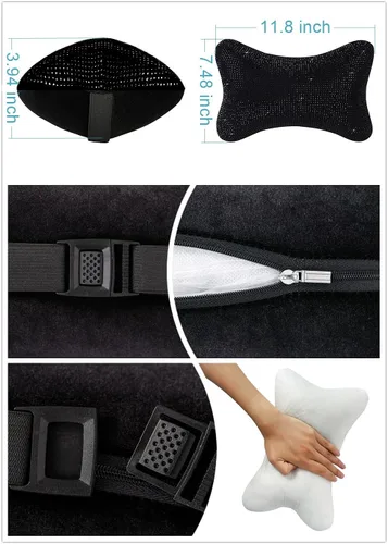 Miniatura 6 de Carwales - Paquete de 2 almohadas cervicales para el conductor, cojín para el reposacabezas del asiento del automóvil para relajar el cuello, Negro