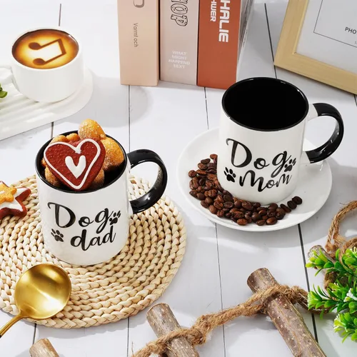 Miniatura 4 de Whaline 2 tazas para parejas, tazas de pareja de 12 onzas con caja de regalo, juego de regalo divertido para amantes de los perros, dueño de perros