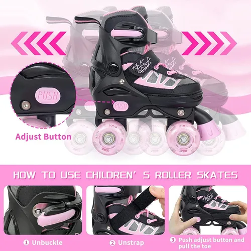 Miniatura 4 de MammyGol Roller Skates for Kids Boys Girls, Adjustable Quad Skates with Light Up Wheels for Toddler Little Kids Ages 6-12, Beginners Outdoor Sports